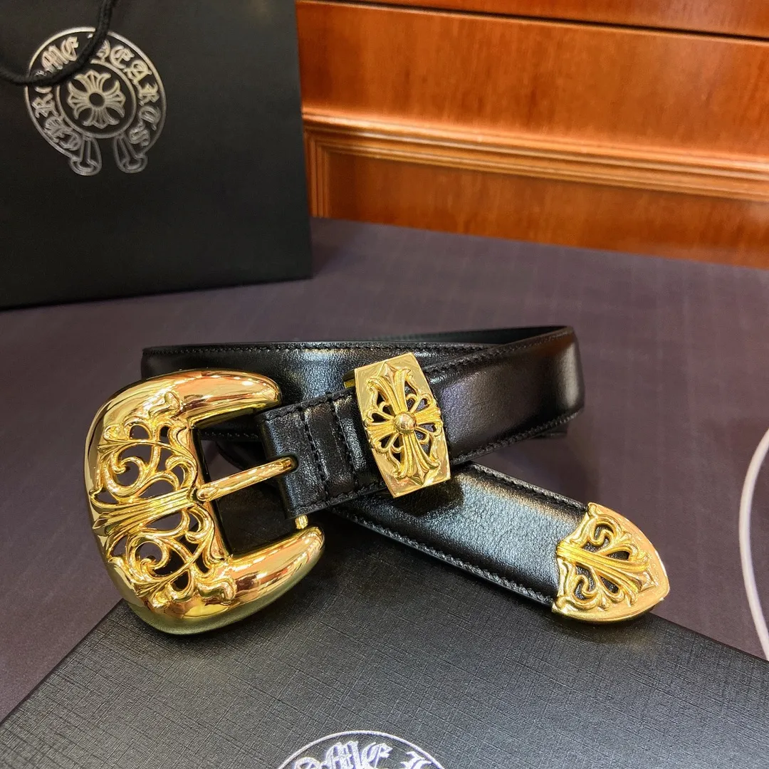 𝐂𝐡𝐫𝐨𝐦𝐞𝐇𝐞𝐚𝐫𝐭𝐬 Crow Heart Cat Claw pin buckle belt [fixed style], brass-plated real gold buckle and imported wax leather belt, very cool. Width 3.0cmp520